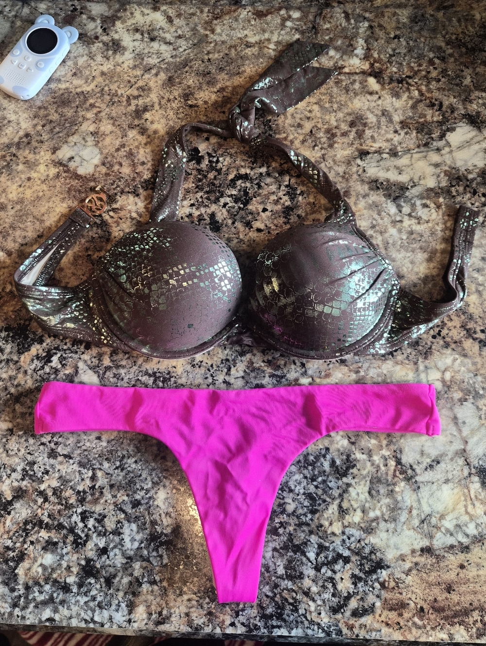 VS Bombshell Metallic Snake Top And Hot Pink Thong Bottom